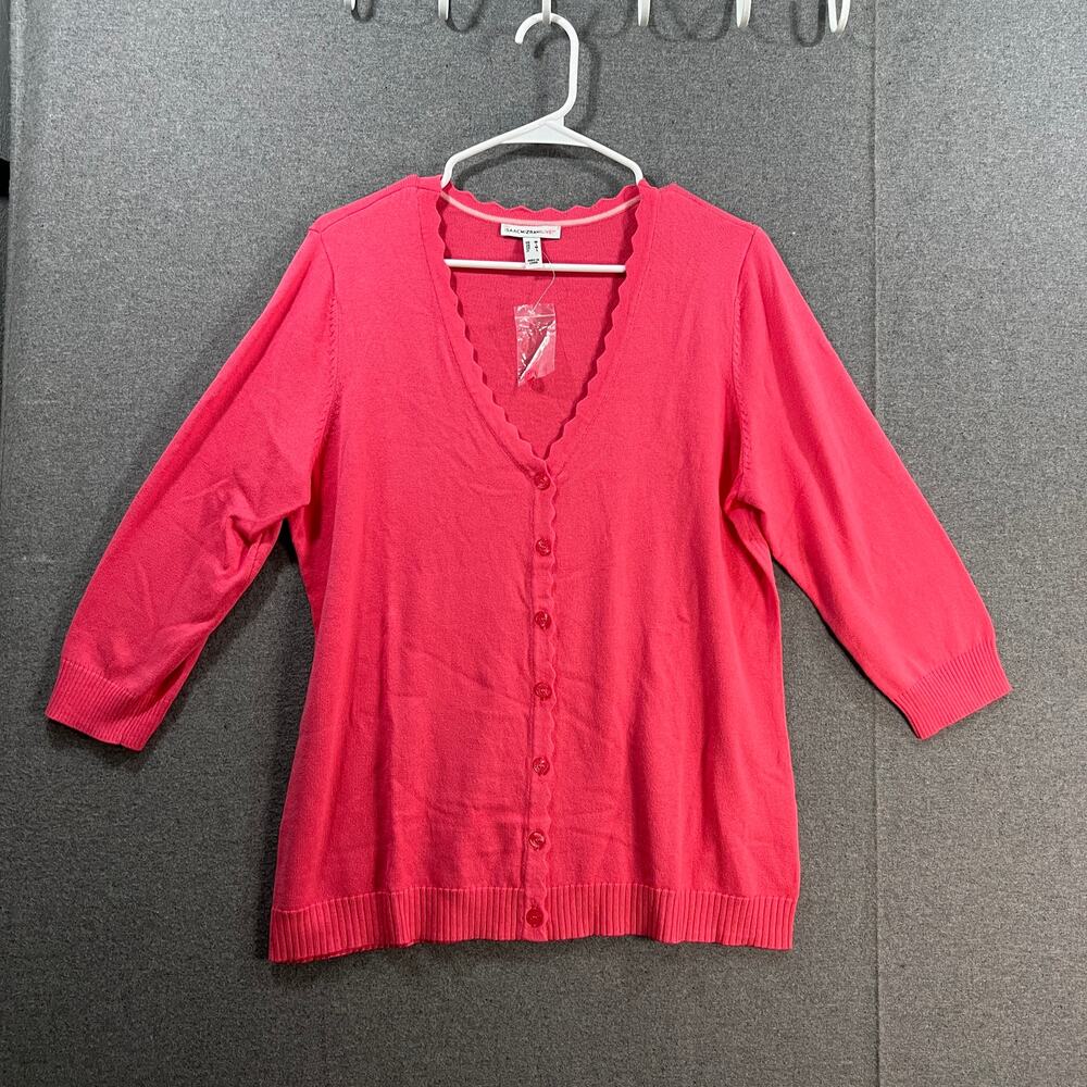 Isaac Mizrahi Live! 3/4 Sleeve Cardigan with Scallop Strawberry Pink Size Medium